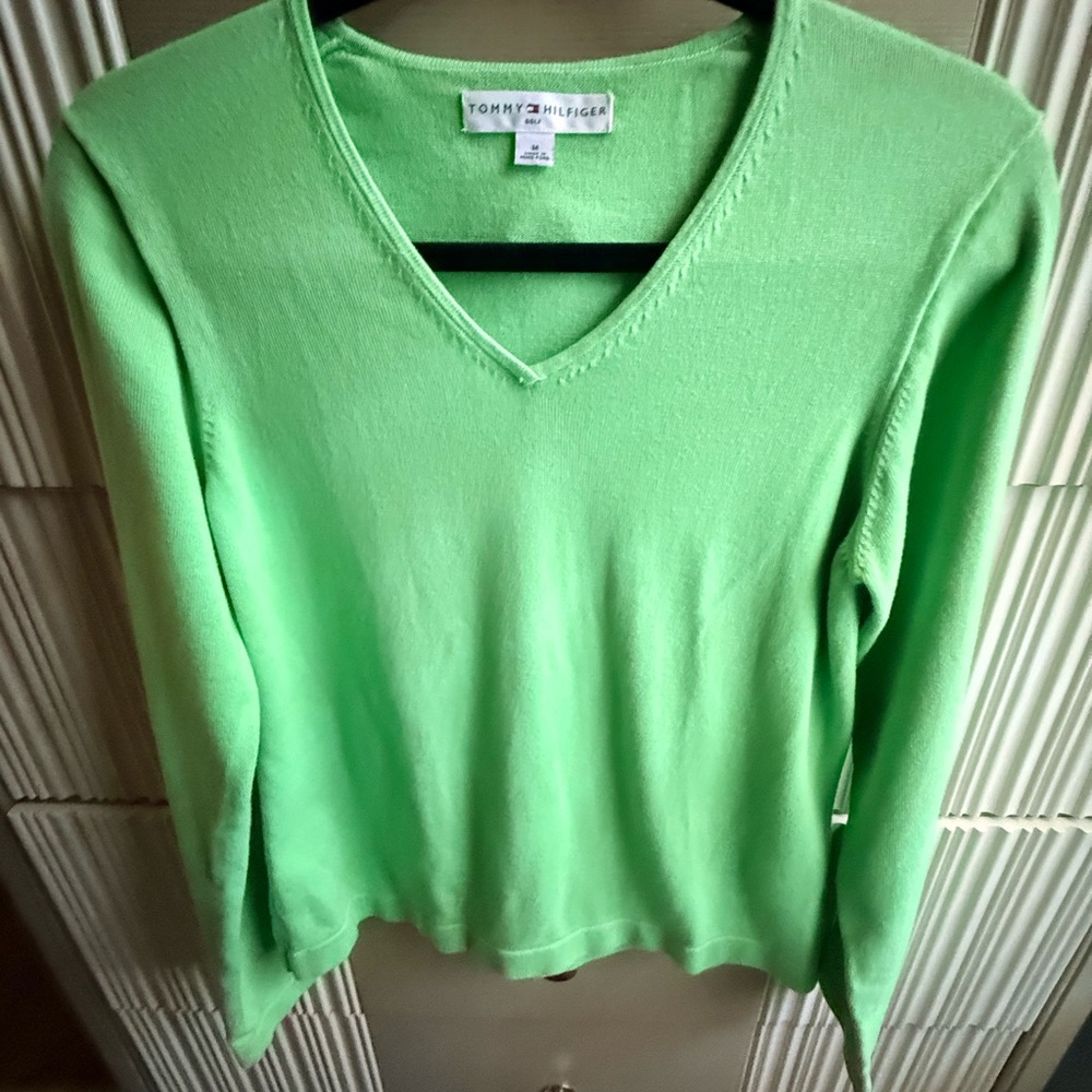 Tommy Hilfiger Women's Lime V-Neck Sweater